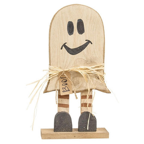 G24317 Rustic Wood Skinny Leg Boo Ghost on Base