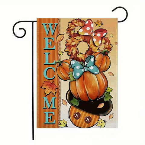 WC2940120 Welcome Garden Flag Pumpkin Wreath with Bow double sided polyester