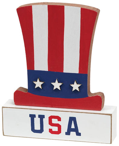 37657 wood uncle sam had with a stars and stripes deisgn with USA block base