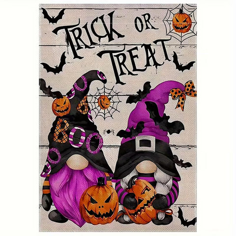 QV4523215 Halloween Yard Flag - Double-Sided with Purple Gnomes, Jack-O-Lantern
