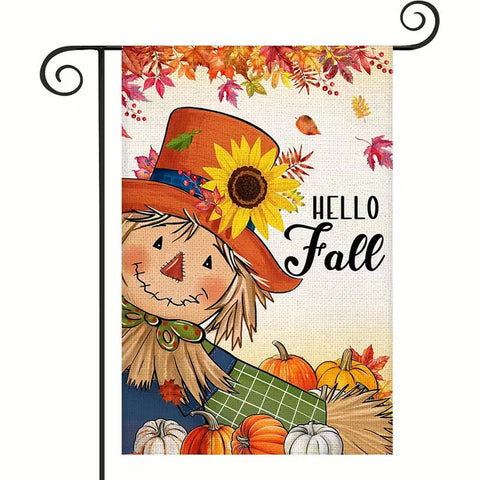 BF4382593 Fall Scarecrow Pumpkin Garden Flag - Double-Sided Burlap Autumn Decor