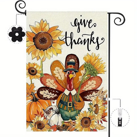EY5481773 Double-Sided Thanksgiving Garden Flag - Vibrant Turkey & Sunflower