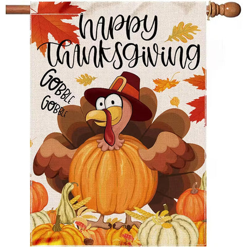 XJ5482426  Happy Thanksgiving Gobbler Pumpkin Flag - Double-Sided
