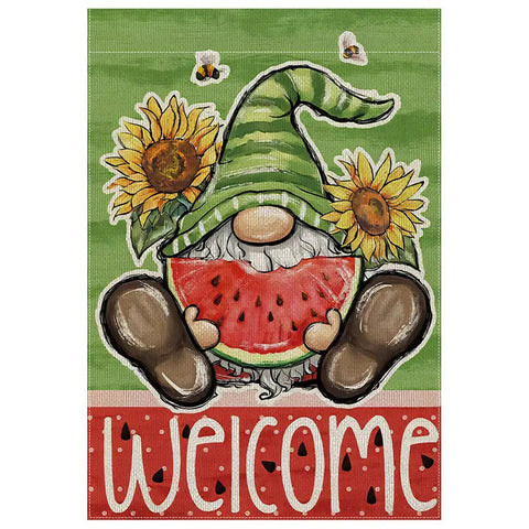 DN590884 Summer Gnome Watermelon Garden Flag, Double Sided