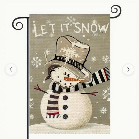 LN191310 Winter Garden Flag With Snowmen & Snowflakes - Durable Polyester