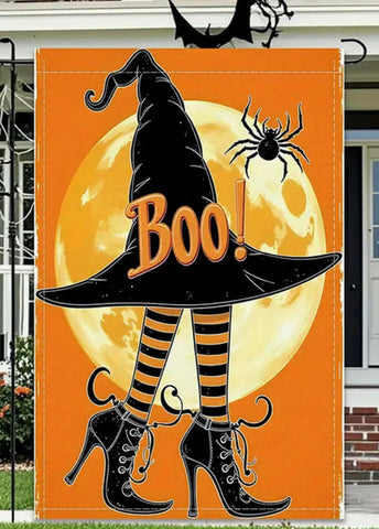 LE3578940 Halloween Garden Flag - Witch, BOO! Spider Moon Design -  double side