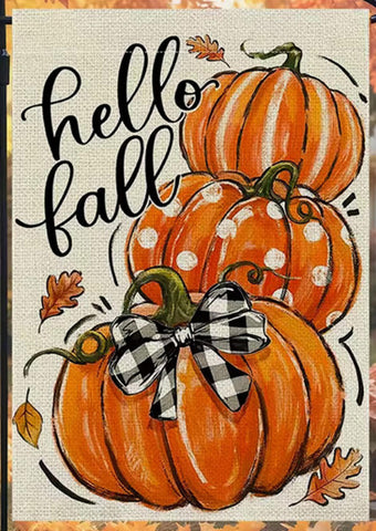 XU6190499  Hello Fall Autumn Harvest Pumpkins Garden Flag - Double-Sided