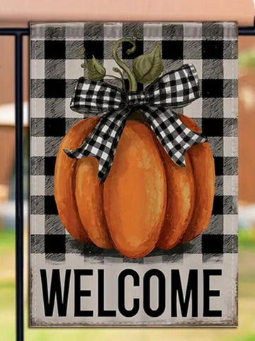 WT4080990 Double-Sided Garden Decor Garden Flag Welcome with Plaid Background