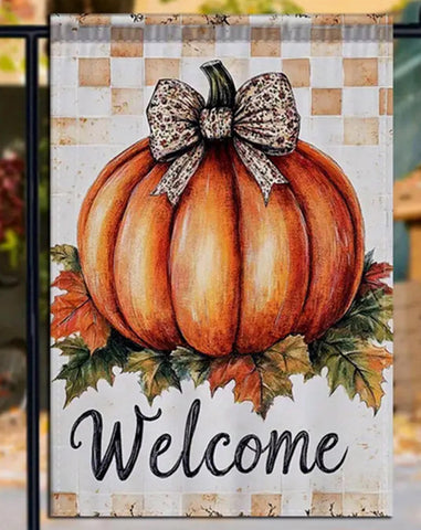 PV6309663 Gingham Bow & Leaf Patterns, Beige Background pumpkins double sided