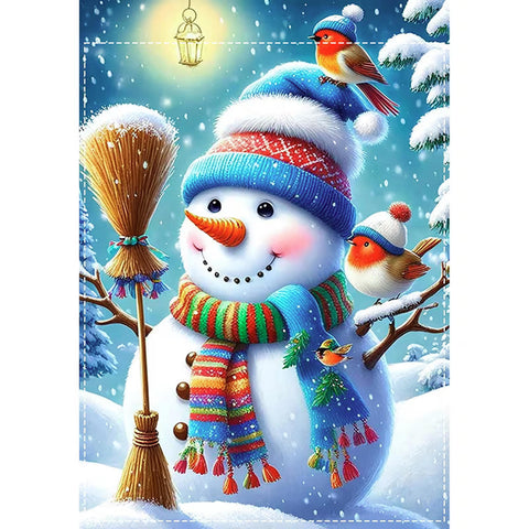 WK9116453 Snowman & Bird Welcome Garden Flag - Double-Sided