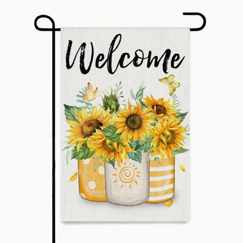 FE85818 Summer Sunflowers Garden Flag, Mason Jar Double Sided Flag