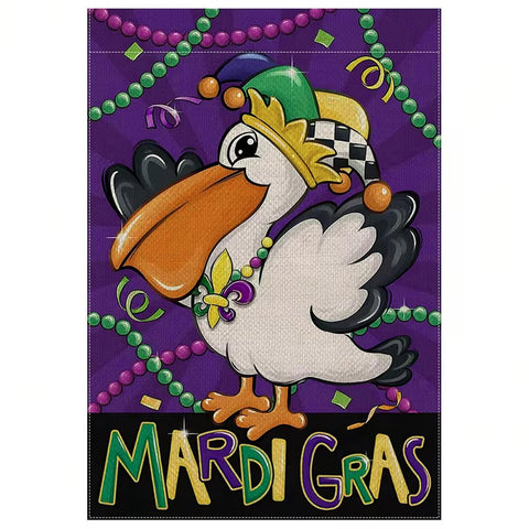 WP12661037  Mardi Gras Pelican Garden Flag, Double Sided Polyester
