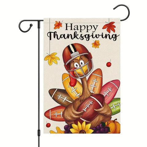 UP287002  Happy Thanksgiving Turkey & Fall Football Garden Flag - Double-Sided