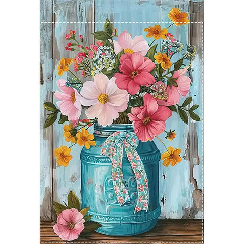 VY676309 Spring Floral Mason Jar Garden Flag Double Sided Waterproof Burlap