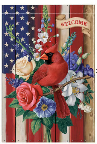 XC7740125 Patriotic Cardinal Red, White & Blue Garden Flag, Welcome Double-Side