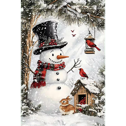 UD4099629 Charming Snowman Winter Garden Flag with Snowman & Snowman House