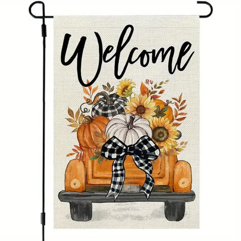 HF172424 Fall Pumpkin & Truck  double sided Garden Flag