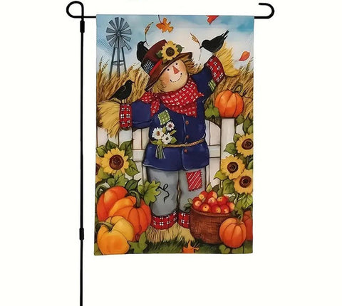 PF153711 Fall Scarecrow, pumpkin  And Sunflower Garden Flag, double sided