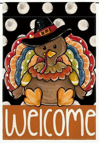 EU368681 Thanksgiving Turkey Welcome Garden Banner - Double-Sided, Polyester