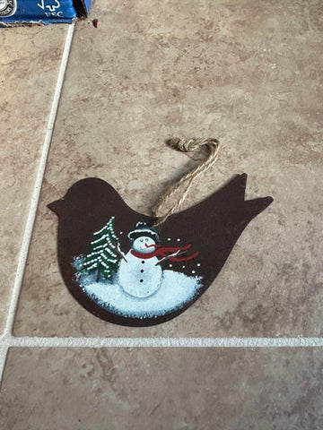 WD1291 Dove metal ornament with Snowman
