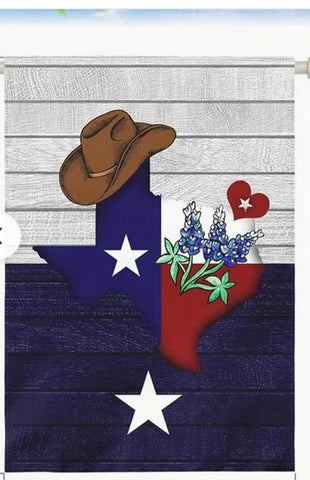 JN9706940 Texas Bluebonnet Garden Flag with Cowboy Hat, Texas double sided