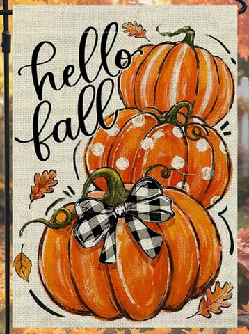 XU6190499 Hello Fall Autumn Harvest Pumpkins Garden Flag - Double-Sided