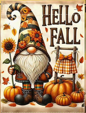 DM5364789 Gnome Garden Flag with Hello Fall Lettering - Double-Sided