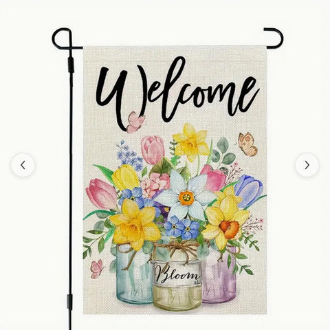 DW87066  welcome Floral Mason Jar Double Sided burlap garden flag
