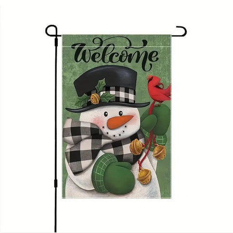 XL171440  Welcome Winter Garden Flag  Double-Sided With Snowman & Cardinal