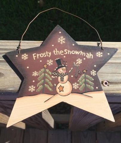 Primitive Wood 4939 Frosy the Snowman Star Christmas Ornament