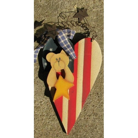 2035- Bear on Patriotic wood Heart