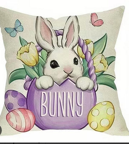 VK4985503 Bunny in Basket Throw Pillow Cover (NO INSERT IS INCLUDED)