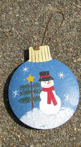 Christmas Metal  Ornament OR-526 Snowman Ball w/Tree - Gold Star