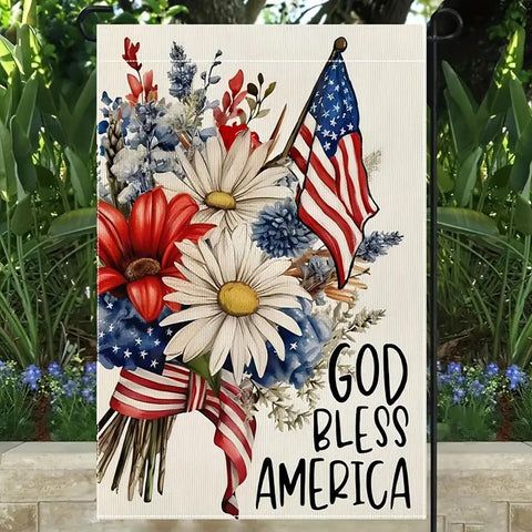 VK98251 patriotic flower God Bless America double sided garden flag