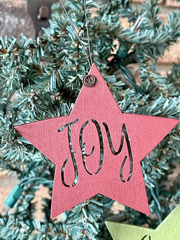 35707J  Joy cutout christmas word star ornament