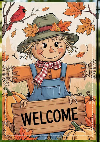 JH5262983 Autumn Scarecrow Welcome Yard Flag - Double-Sided Halloween