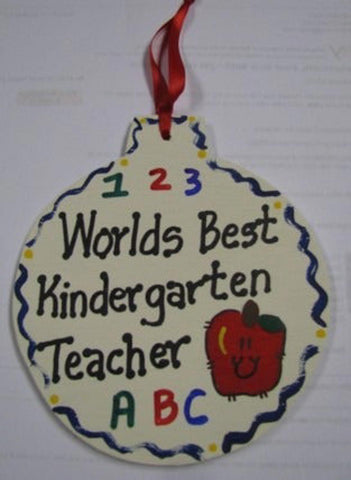 Teacher Gifts 9015 Worlds Best Kindergarten  Teacher Ornament Wood