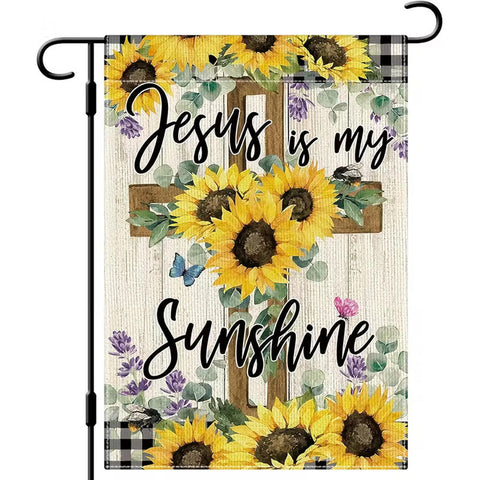 JT923284 Jesus Is My Sunshine Garden Flag - Double-Sided Burlap with Cross & Su