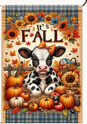 HT302949  Autumn Cow Garden Flag - Linen Double-Sided  Fall Theme