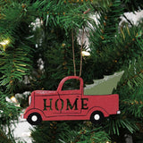 35041 Home red truck with tree wood ornament