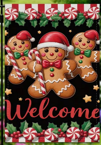 NN6756435 Gingerbread for Man Garden Flag with Welcome Banner -
