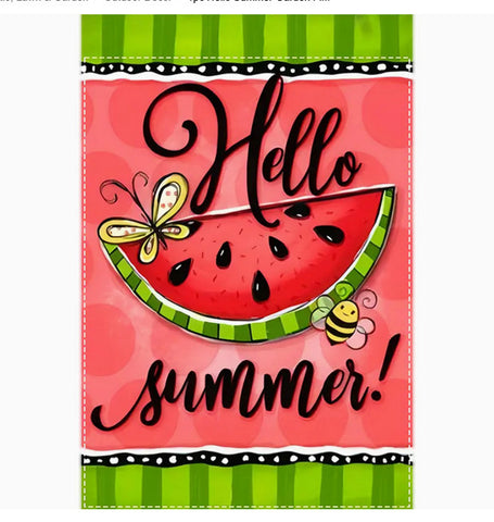 UJ1095104  Hello Summer Garden Flag, Watermelon & Bee Design, Durable Polyester,