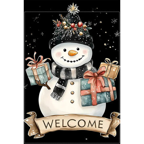 GD4447402 Snowman & Gift Garden Flag -Double-Sided Burlap