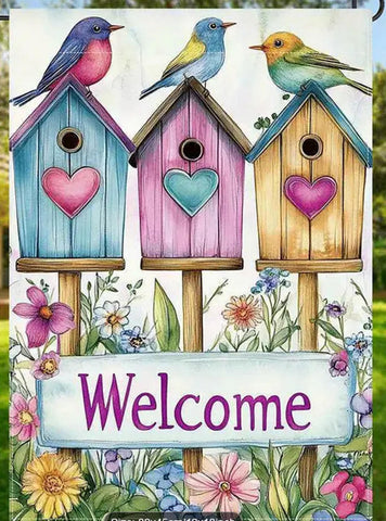 JA2370043  Double-sided Print, Garden Flag, Linen Material,  Flower and Bird We