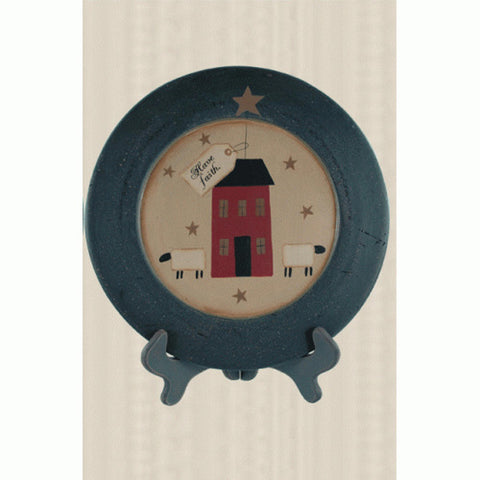 31700F Have Faith Wood Plate with salt box house and sheep