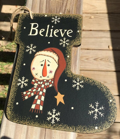 2388 Believe Snowman Christmas wood Ornament