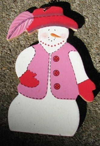 1247 - Red Hat Snowman wood ornament