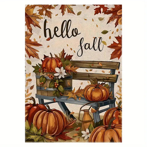 EQ201654  hello Flag Festive Double-Sided Waterproof Burlap Flag: pumpkin