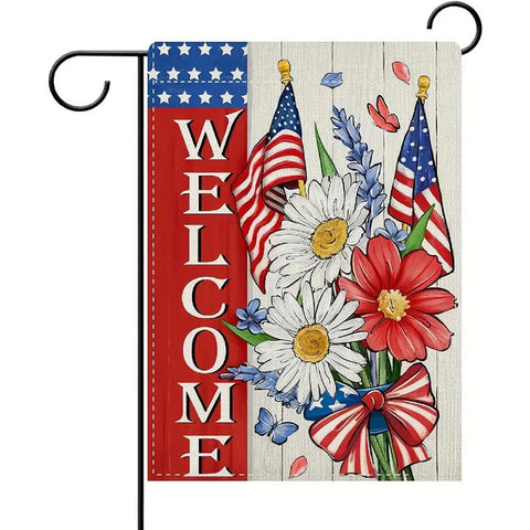 EV1775193  Linen Welcome 4th of July Daisy Flower Decorative Garden Flag