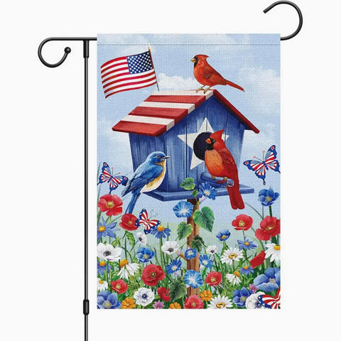 TE1461933 Double-Sided Patriotic Birdhouse Garden Flag - Vibrant Red cardinal